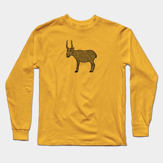 Saiga Antelope - endangered animal drawing Long Sleeve T-Shirt by Green Paladin